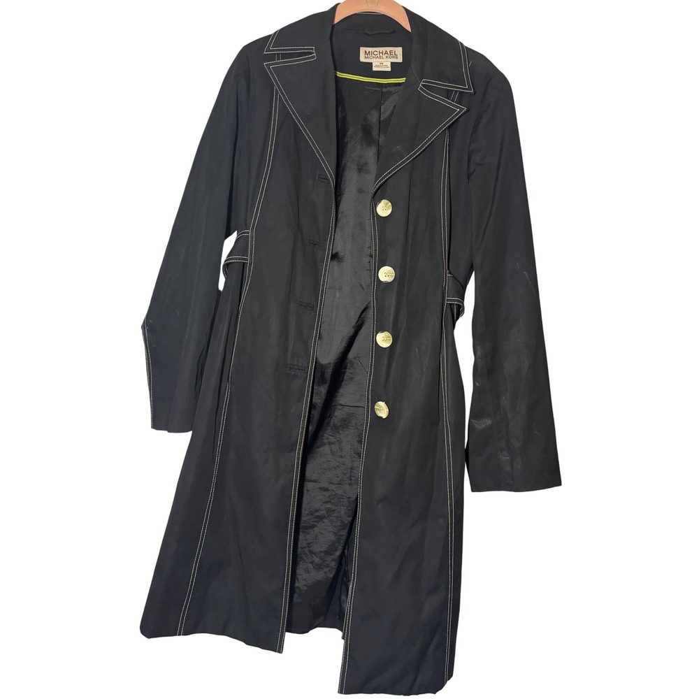 Michael Michael Kors Trench Coat Women's Black Excellent Contrast Stitch Small